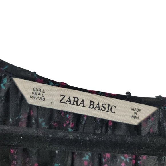 Zara Black Swiss Dot Mini Dress Womens Floral Large Ruffled Long Sleeve Witchy - Picture 12 of 12